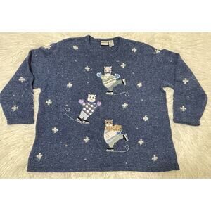 Novelty Holiday Winter Sweater CATS ice skating Volup 1X